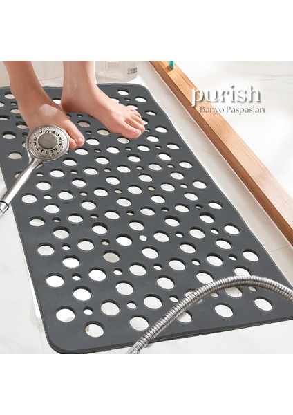 | Kaymaz Banyo Paspası | Antrasit Gri | 66X36CM – Dikdörtgen Duş Matı, Küvet Paspası | Güçlü Vantuzlu, Su Tahliyeli, Yumuşak | Makinede Yıkanabilir | Kaydırmaz Zemin Matı fiyatları