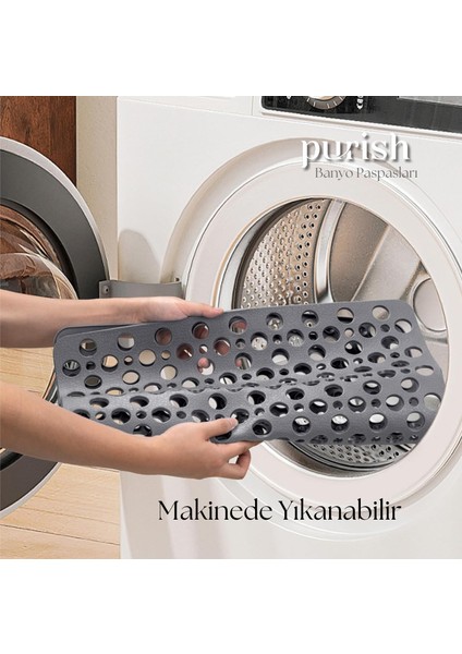 | Kaymaz Banyo Paspası | Antrasit Gri | 66X36CM – Dikdörtgen Duş Matı, Küvet Paspası | Güçlü Vantuzlu, Su Tahliyeli, Yumuşak | Makinede Yıkanabilir | Kaydırmaz Zemin Matı