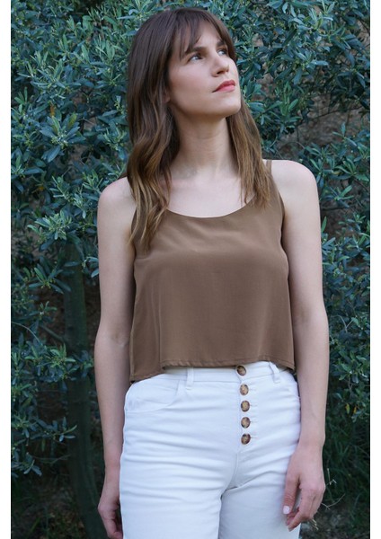 %100 Krep Ipek Ince Askılı Bluz – Hafif & Lüks Dokunuş - Kahverengi modelleri