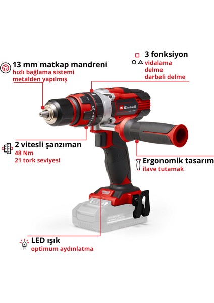 Akülü Darbeli Vidalama TE-CD 18/48 Li-i-Solo Power X-Change (Li-Ion, 18 V, 2 Vitesli Şanzıman, Darbeli Vidalama Fonksiyonu, Devir Kontrolü, LED, akü ve şarj cihazı dahil değildir) - 4513926