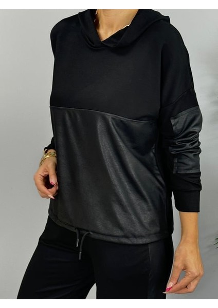 Kadın Uzun Kollu Kapüşonlu Oversize Sweat ve Pantolon Ikili Takım