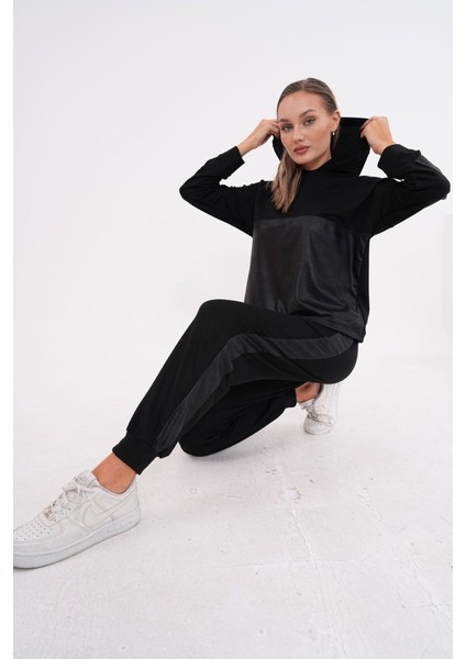Kadın Uzun Kollu Kapüşonlu Oversize Sweat ve Pantolon Ikili Takım