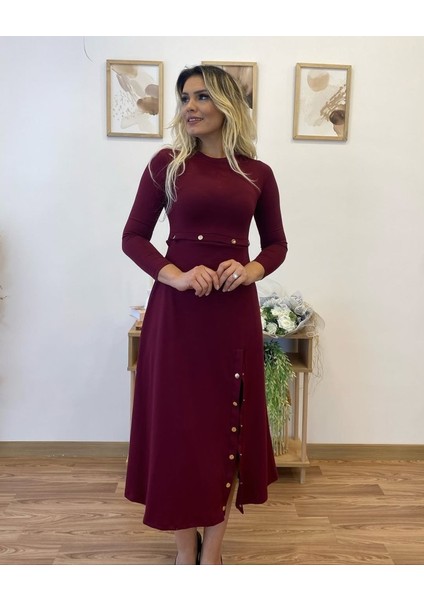 Kadın Uzun Kollu Çıtçıtlı Viskon Krop Bluz ve Yırtmaçlı Etek Istenildiğinde Elbise Olan Ikili Takım