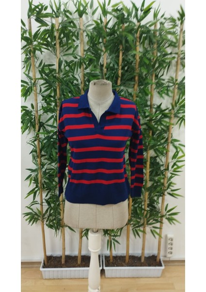 Kadın Uzun Kollu V Yaka Çizgili Triko Bluz fırsatları