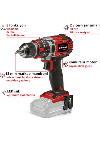 Professional Akülü Darbeli Vidalama TP-CD 18/50 Li-i BL Solo Power X-Change (18V, Kömürsüz, 50 Nm, Darbeli Vidalama Fonksiyonu, 2 Vites, 13 mm Mandren, akü dahil değildir) - 4513942