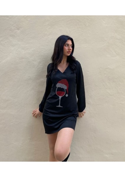 Kadın Uzun Kollu V Yaka Baskılı Dalgıç Kumaş Elbise modelleri