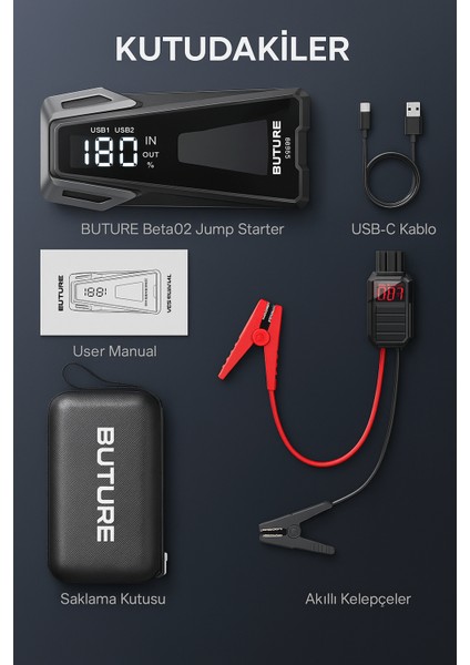 BETA05 4000A 23800mah Taşınabilir Akü Takviye Kiti (Çanta + Led Lamba + Powerbank)