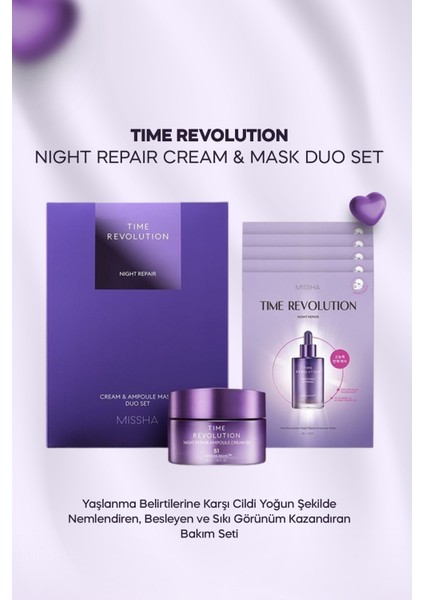 Yaşlanma Karşıtı Bakım Kremi&5'li Maske Set Time Revolution Night Repair Cream&Ampoule Mask Duo Set
