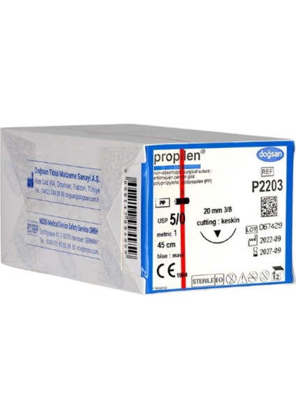 Doğsan Propilen 5/0 16 3/8 Keskin 45CM Polyamid Emlemeyen Sutr