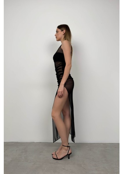 Tek Omuz Yırtmaç Detay Pareo