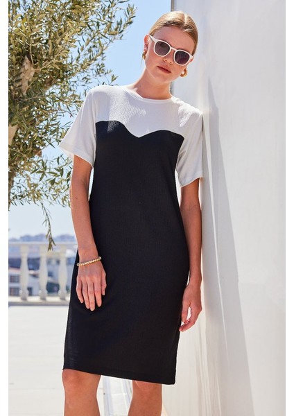 2505 Yazlık Örme Elbise - Siyah