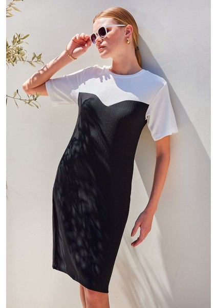 2505 Yazlık Örme Elbise - Siyah