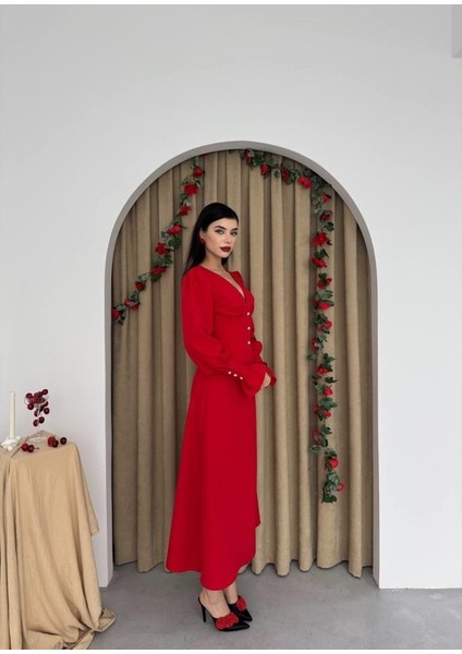 Meta Düğme Detaylı Elbise