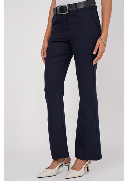 6538 Kemerli Ispanyol Paça Pantolon - Lacivert