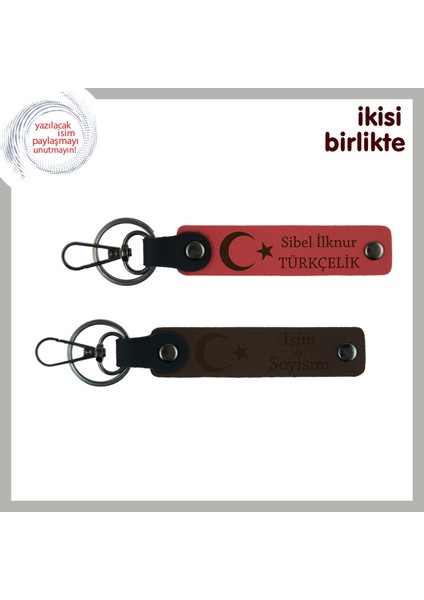 Babaya Manevi Değeri Yüksek Hediye – Ay Yıldız Temalı Kişisel Anahtarlık Takımı, Nar Çiçeği-Kahve