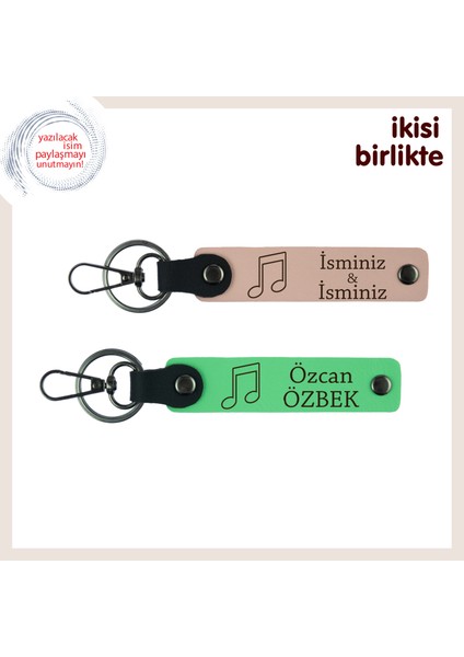 Müzikal Bağı Temsil Eden Hatıra, Kişiselleştirilebilir Deri Anahtarlık Seti, Yavru Ağzı-Fıstık Yeşil