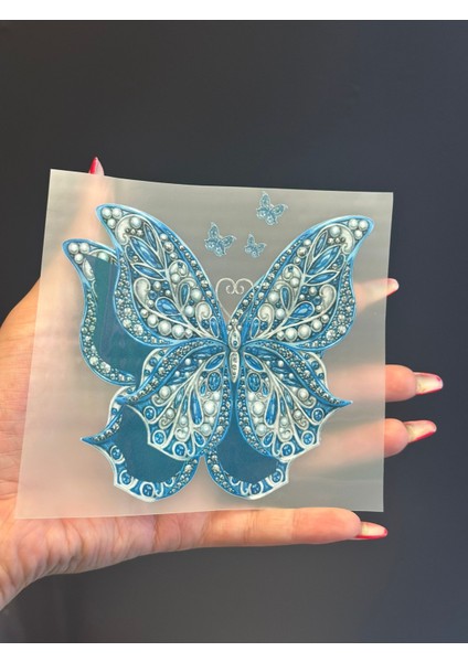 11X11 cm Ütü Ile Yapışan Mavi Kelebek Transfer Baskı Arma