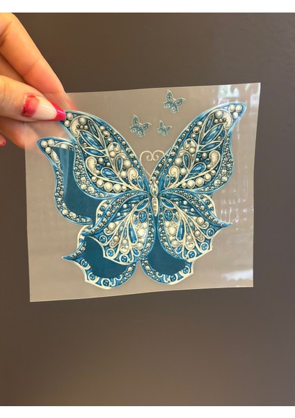 11X11 cm Ütü Ile Yapışan Mavi Kelebek Transfer Baskı Arma fiyatları