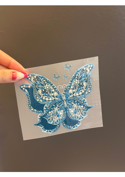11X11 cm Ütü Ile Yapışan Mavi Kelebek Transfer Baskı Arma modelleri