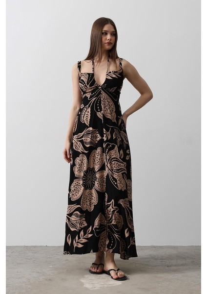 Askılı Viscon Elbise - Siyah modelleri