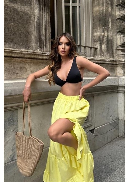 Audrey Fıfrlı Yırtmaç Detay Etek 4037 fırsatları