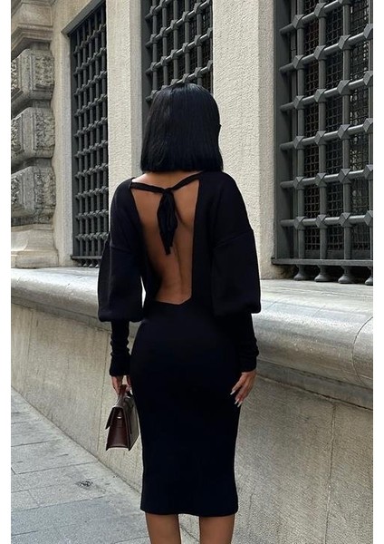 Bert Sırt Dekolteli Balon Kol Midi Triko Elbise 2820 fiyatları