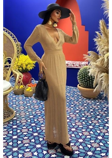 Derin Yaka Triko Elbise 2856