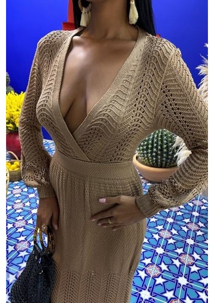 Derin Yaka Triko Elbise 2856