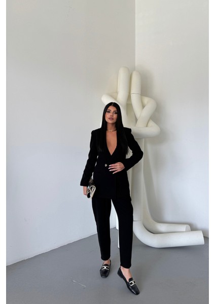 Keten Ceket - Pantolon Takım - Siyah