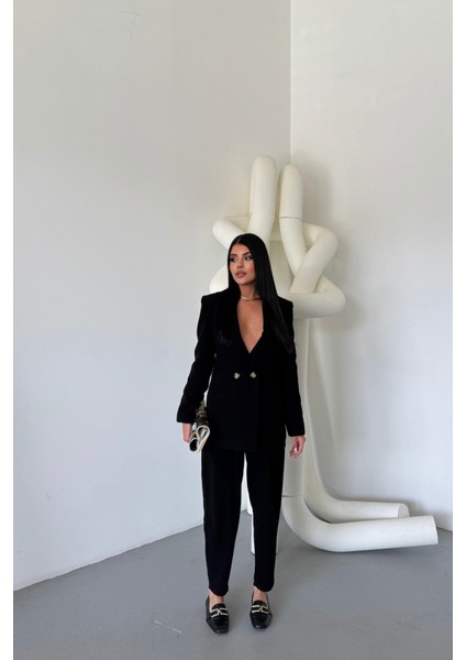 Keten Ceket - Pantolon Takım - Siyah fırsatları
