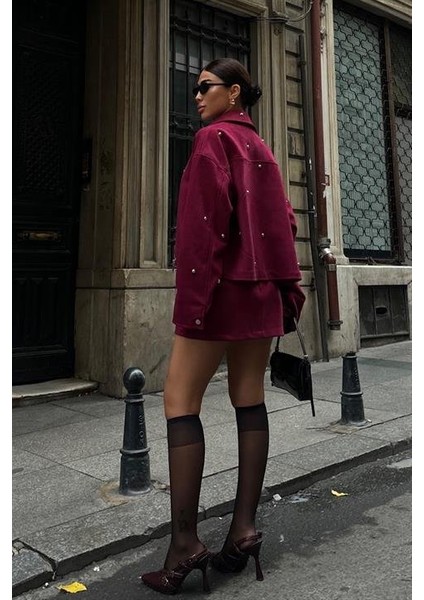 Gümüş Aksesuarlı Ceket Etek Içi Astarlı Süet Takım 10000