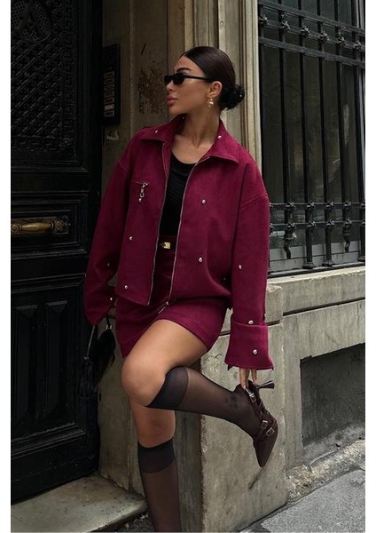 Gümüş Aksesuarlı Ceket Etek Içi Astarlı Süet Takım 10000 fiyatları