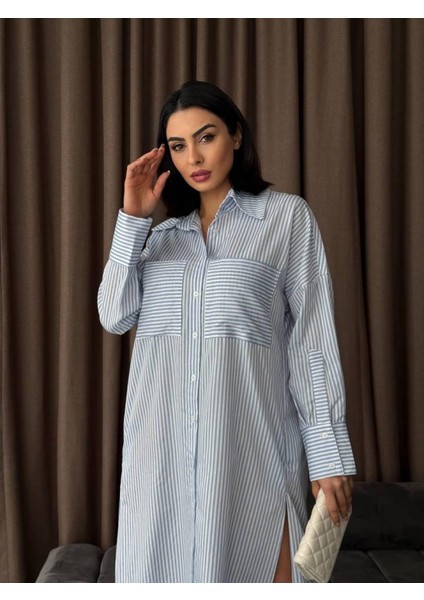 Çizgili Midi Gömlek Elbise fiyatları