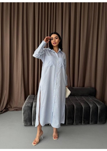 Çizgili Midi Gömlek Elbise indirimleri