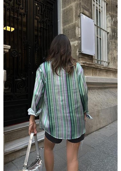 Ribera Çizgili Saten Gömlek 3398