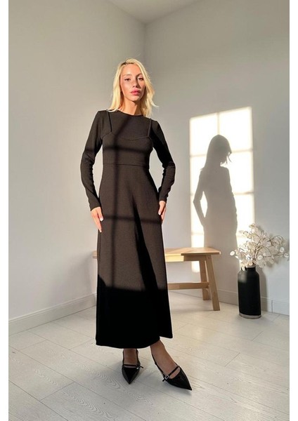 Siyah Croplu Akrilik Elbise