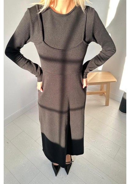 Siyah Croplu Akrilik Elbise fiyatları