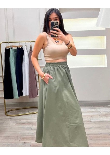 Elastik Belli Midi Etek