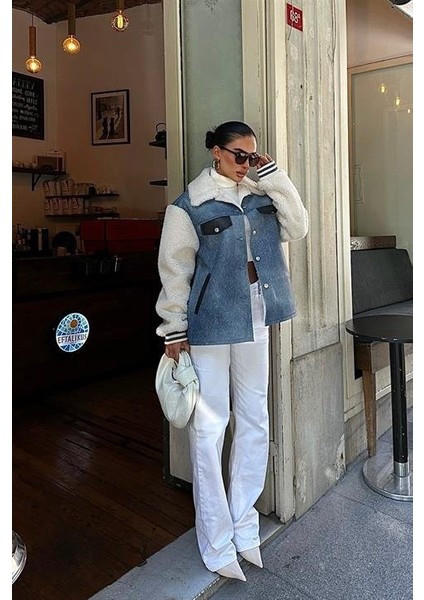 Içi Kürklü Deri Garnili Denim Görünümlü Ceket 6116 modelleri