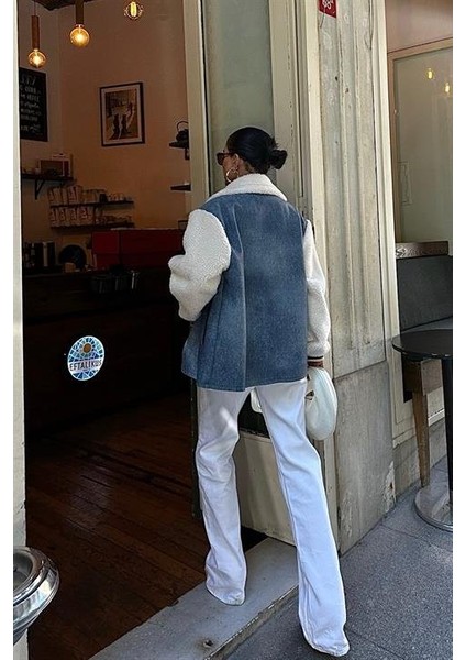 Içi Kürklü Deri Garnili Denim Görünümlü Ceket 6116