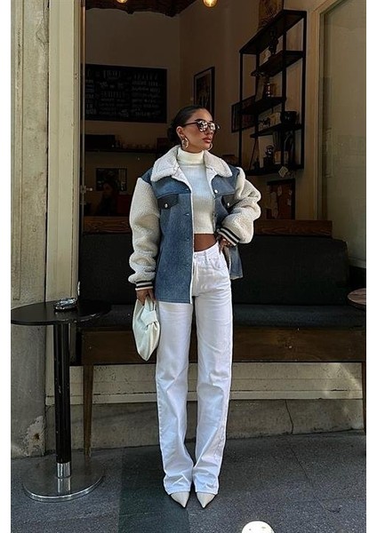 Içi Kürklü Deri Garnili Denim Görünümlü Ceket 6116