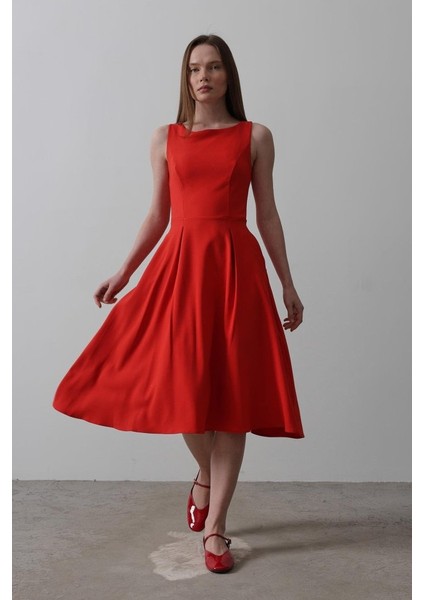 Double Kolsuz Elbise - Kırmızı