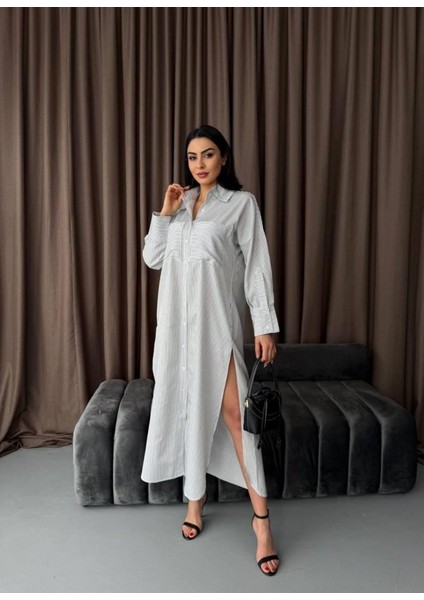 Çizgili Midi Gömlek Elbise fiyatları