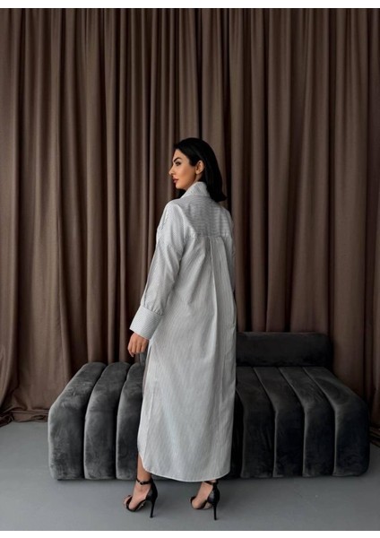 Çizgili Midi Gömlek Elbise fırsatları