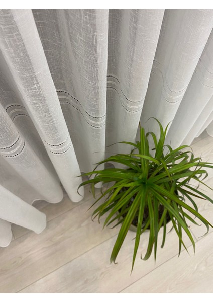 Maria Keten Tül Perde – 1/3 Sık Pileli, Şerit Desenli, Kırışmaz, Ütü Gerektirmez, Modern Şık Tasarım