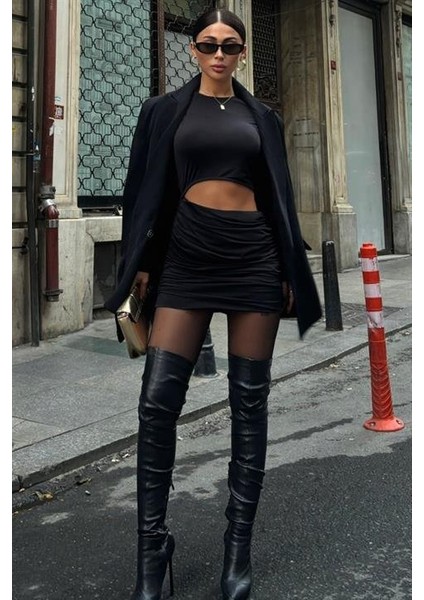 Enchant Cut Out Büzgülü Elbise 2685-8