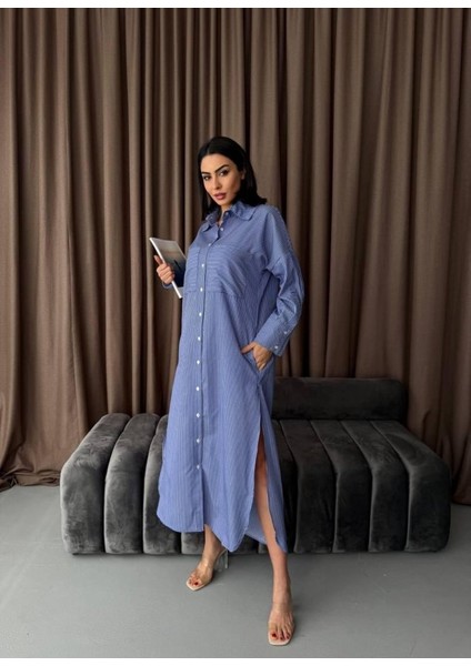 Çizgili Midi Gömlek Elbise fiyatları