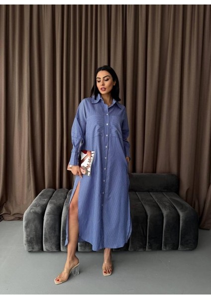 Çizgili Midi Gömlek Elbise fırsatları