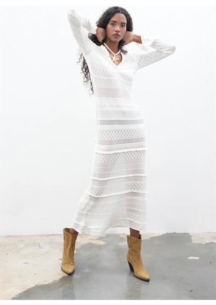 Mirca Maxi Fırfır Detaylı Örme Elbise 2798