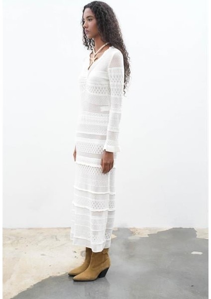 Mirca Maxi Fırfır Detaylı Örme Elbise 2798